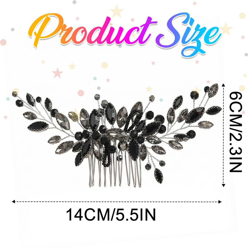 Brishow Black Rhinestone Hair Accessories, Wedding Crystal Hair Combs for Women