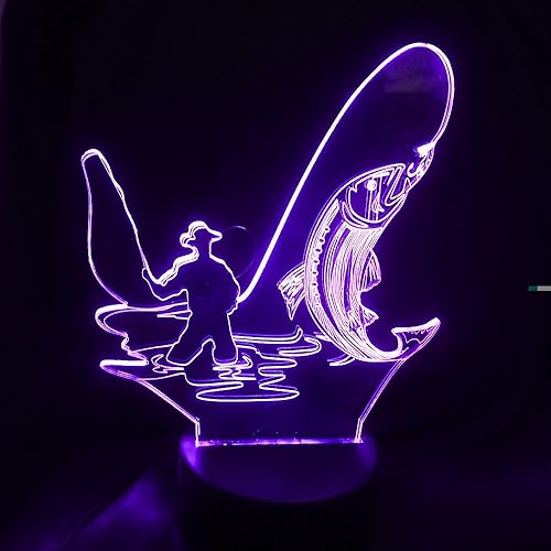 Miniatura 5 de 3D LED noche luz ir a pescar 7 cambio de color luces LED USB novedad lámpara de la noche de los niños atmósfera LED lámpara de escritorio