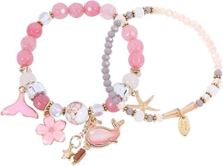 1 Pulsera De Viento Del Océano Pulseras De Océano Pulseras De Playa De Niñas Princesa Pulsera Elástica Tejidas A Mano De Sirena Pulsera De Cuentas Chica
