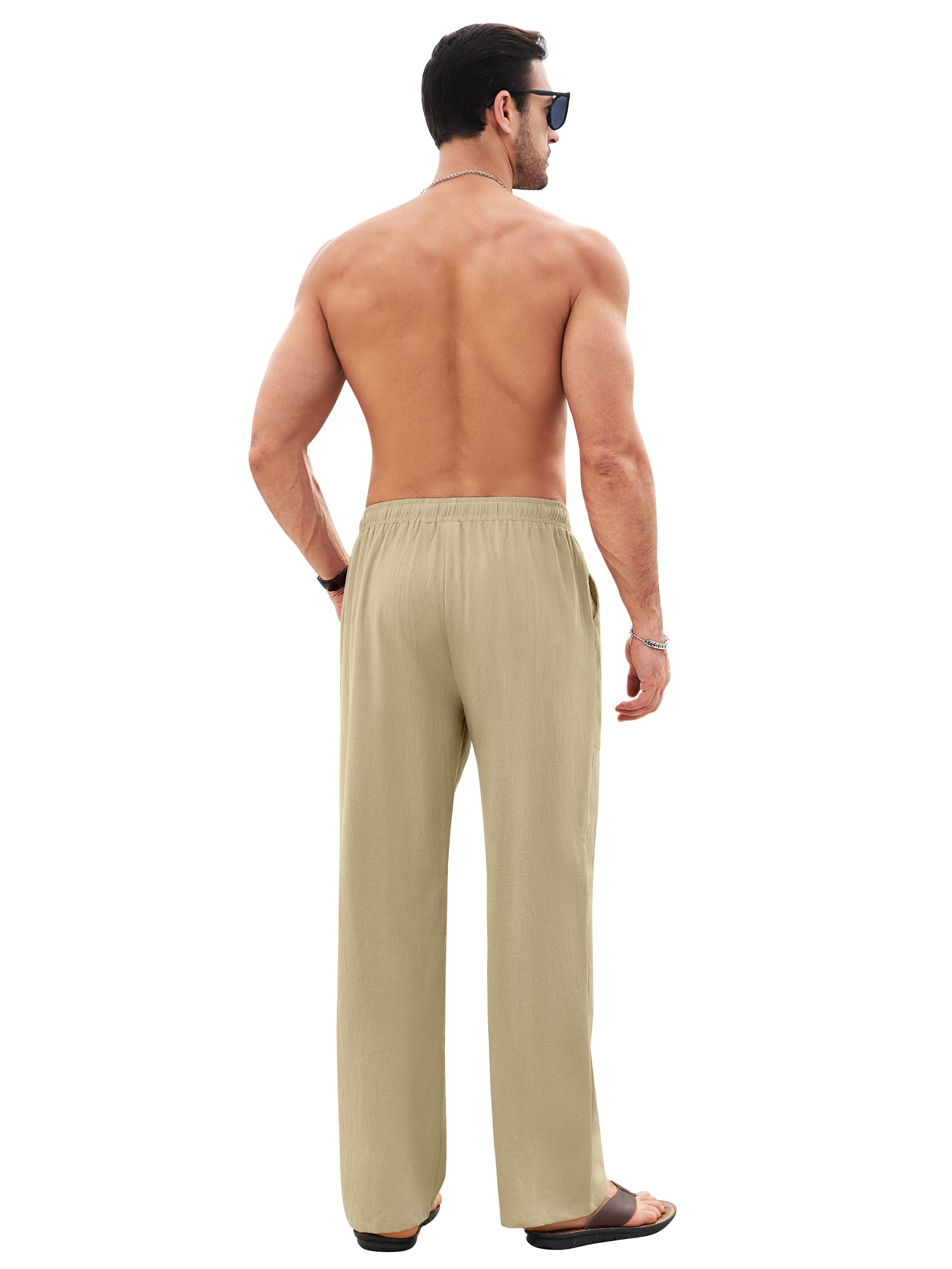 Litthing Pantaloni Lino Uomo Pantalonis da Jogging in Cotone Estivi Casual Tasche Pants Larghi Coulisse Pant Comodi e Leggeri Mare