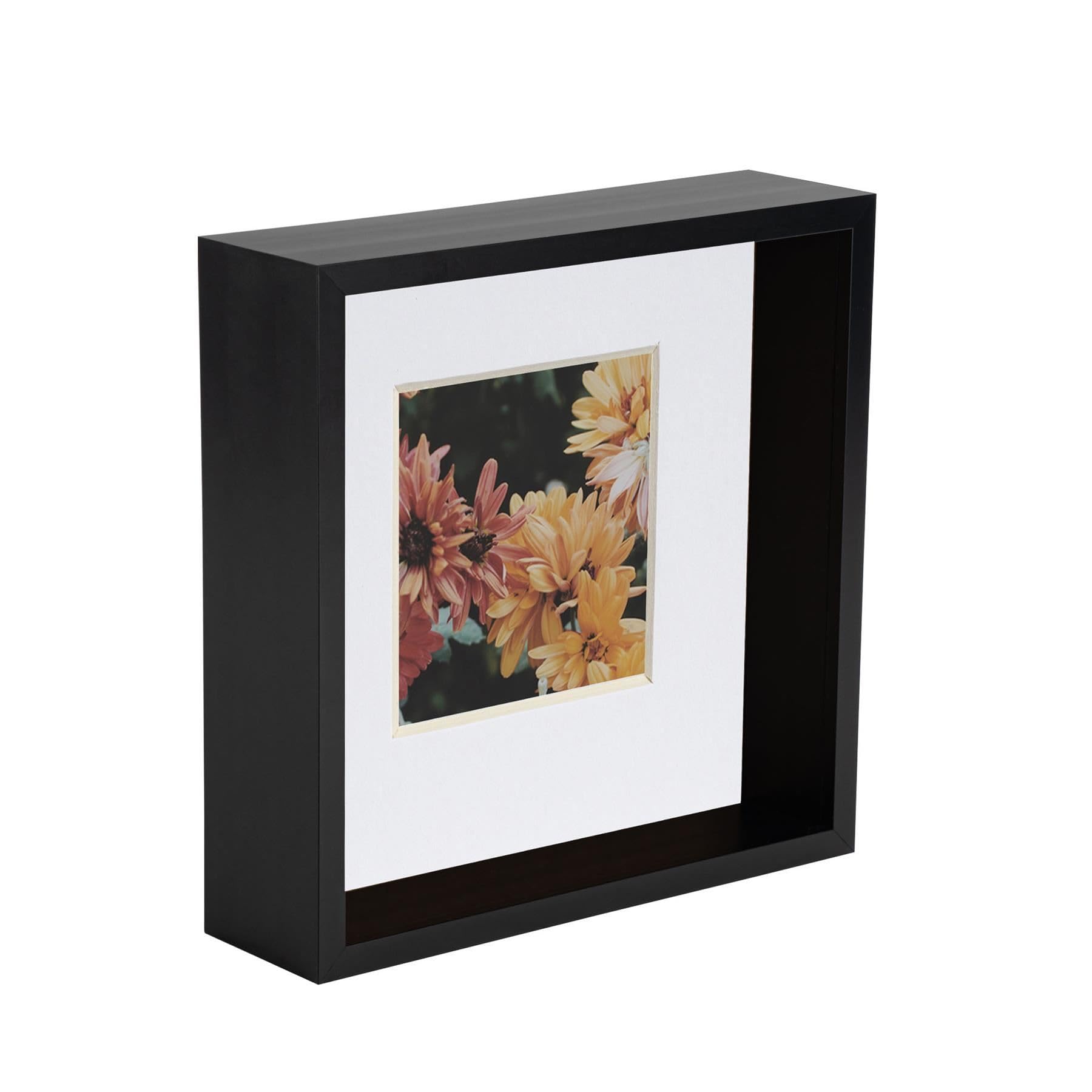 Nicola Spring Black 8" X 8" 3D Deep Box Photo Frame - With 4" X 4" Mount
