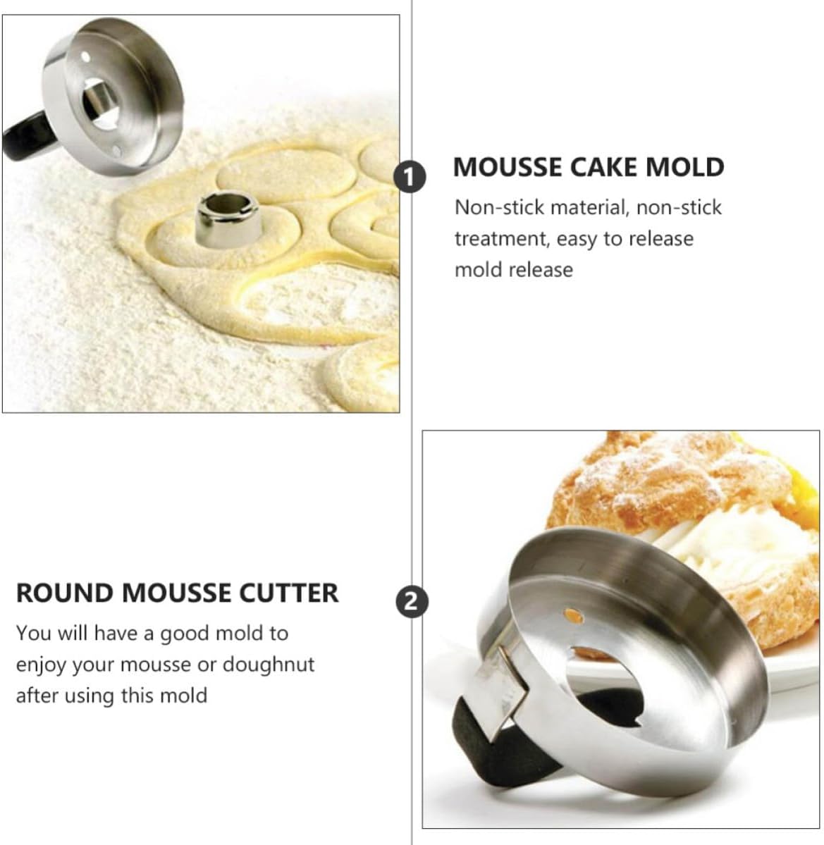 Stainless Steel Donut Mold for Baking with Solid Bottom Design and Oil Adsorption, round Multifunction Cake Mousse Cutter for DIY Cake Baking in Kitchen