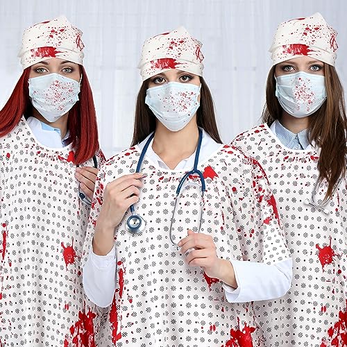 Vabean 1 Pack Unisex Hospital Gown and 1 Pack Gauze Bandage Roll, Patient Gowns Bloody Costumes for Halloween Cosplay Party Men Women Costume, Back Tie - Thumbnail 5