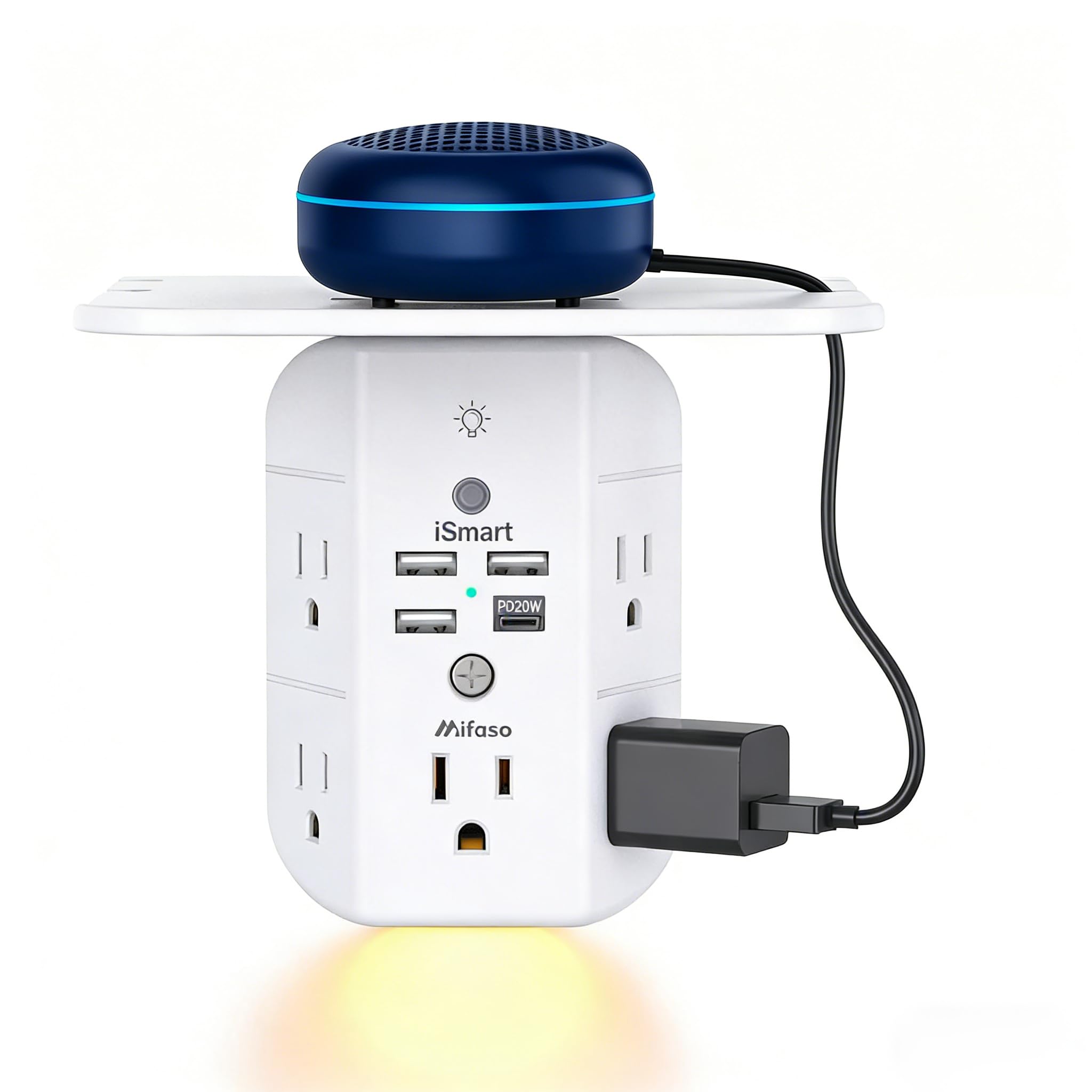 Mifaso Outlet Extender with Shelf and Night Light, 1800J Surge Protector — Amazon image 10