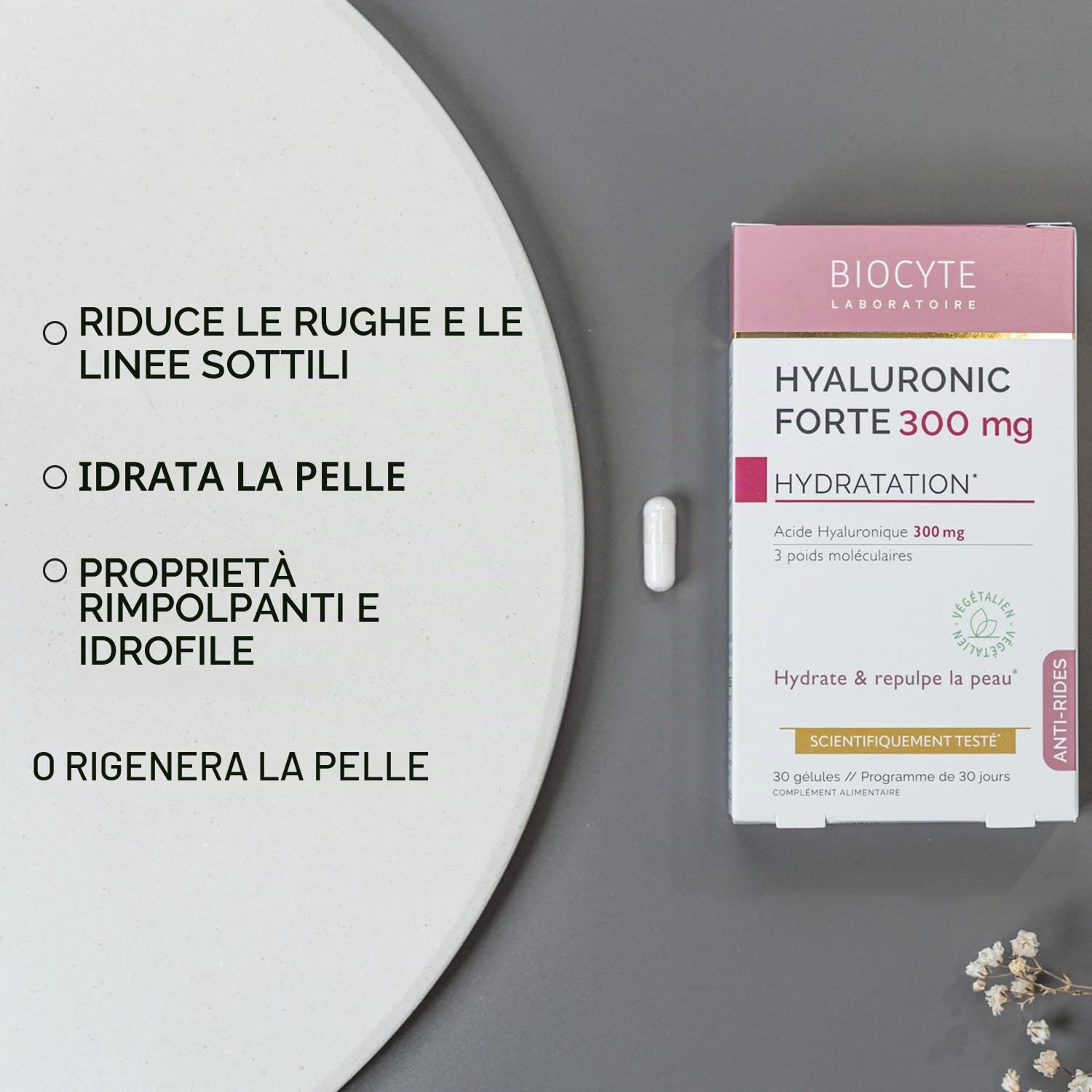 BIOCYTE Pack Hyaluronic Forte - Integratore alimentare anti-invecchiamento e idratazione della pelle - acido ialuronico - 90 capsule - programma di 3 mesi