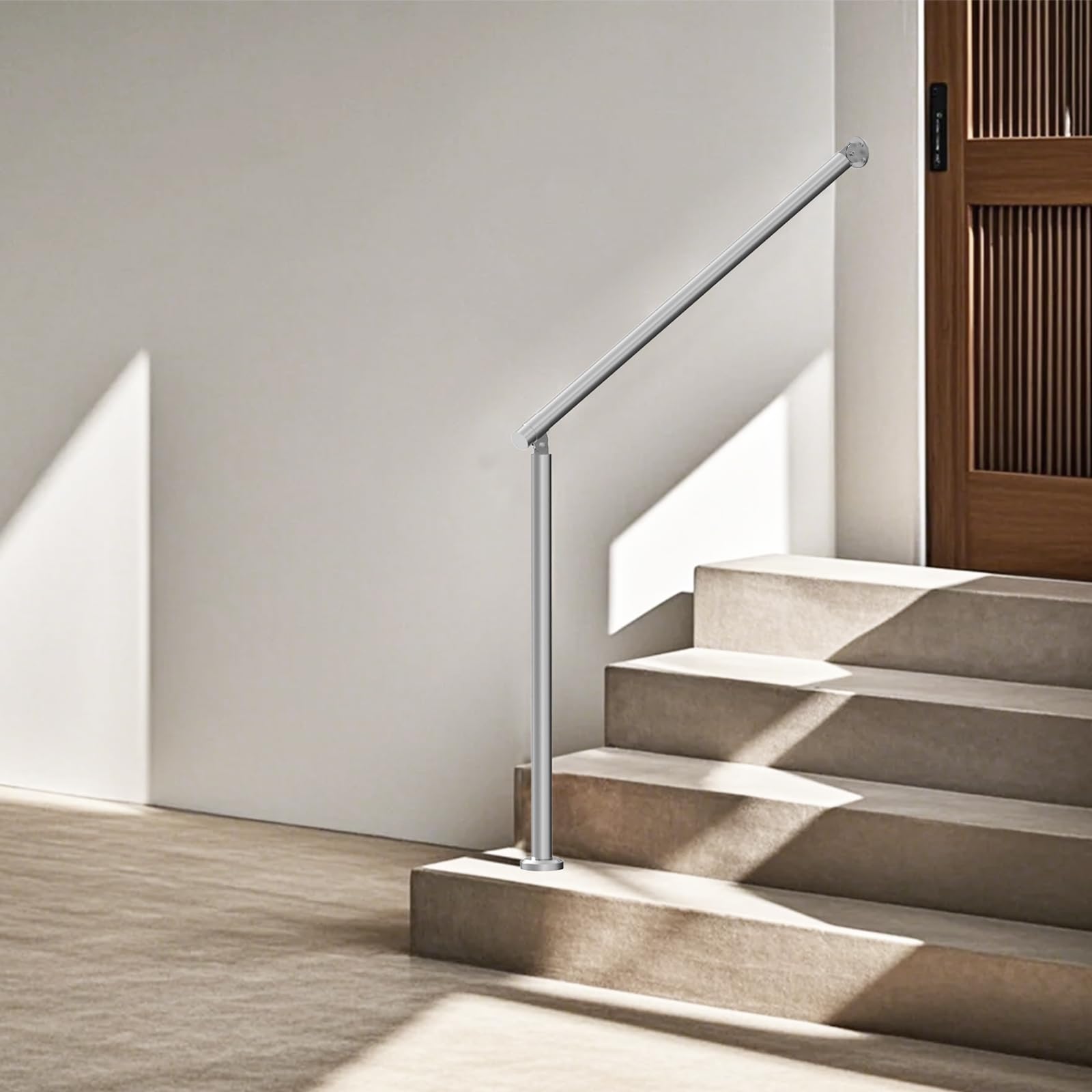 VEVOR Barandilla de Escalera 100 cm Pasamanos de Escalera para Escalones Exteriores de Acero Inoxidable Montaje en Pared y Suelo con Kit de Instalación para Personas Mayores, Porche, Terraza, Plata