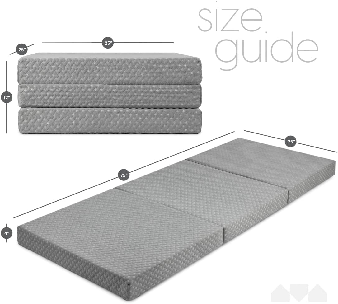 Milliard Premium Memory Foam Folding Mattress, Tri Fold with Waterproof Washable Cover, Space Saver Single Size (75"x25"x4)