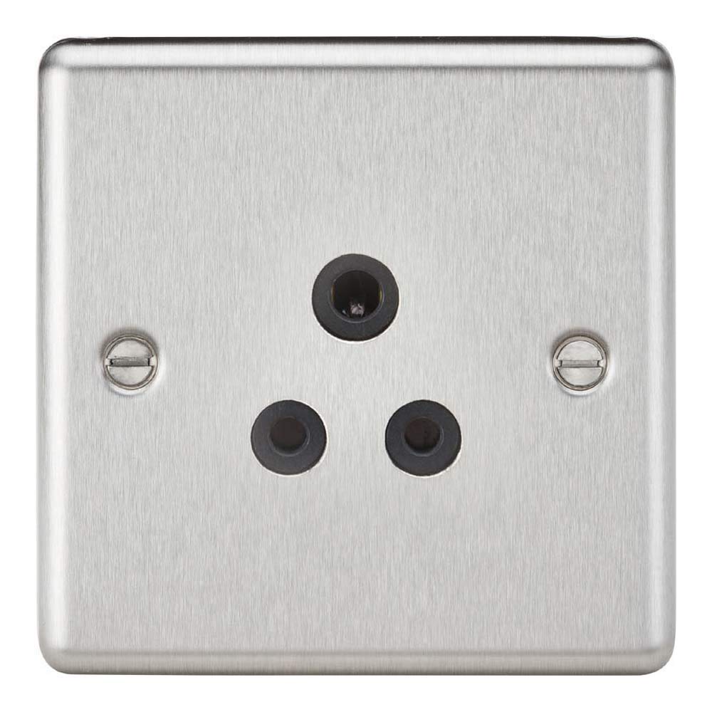 CL5ABC 5A Unswitched Socket-Rounded Edge Brushed Chrome Finish with Black Insert