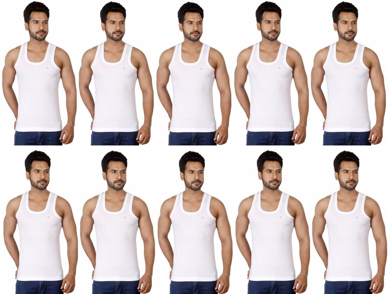 d1 different one Superior Soft Cotton Sleeveless White Vests (Combo of 10)-picture-38