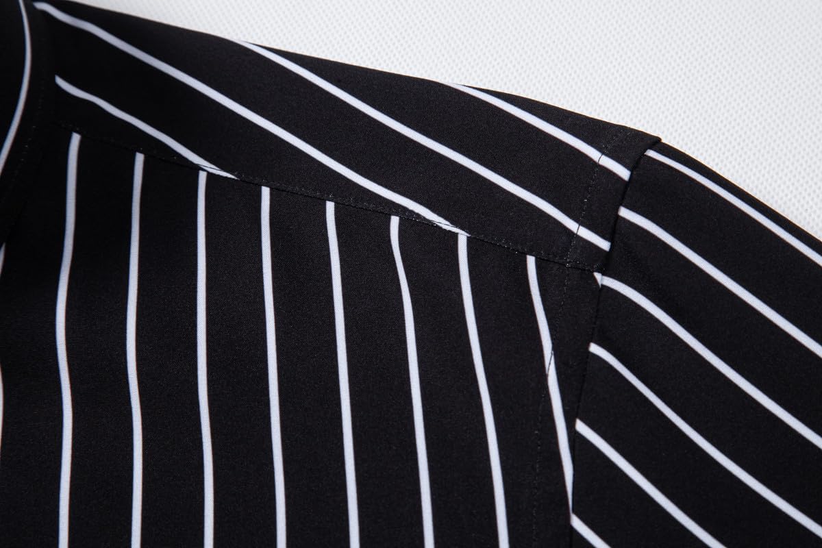 Mens Dress Shirts Stretch Long Sleeve Button Down Shirts Print Regular Fit Casual Busines Shirt - Image 4