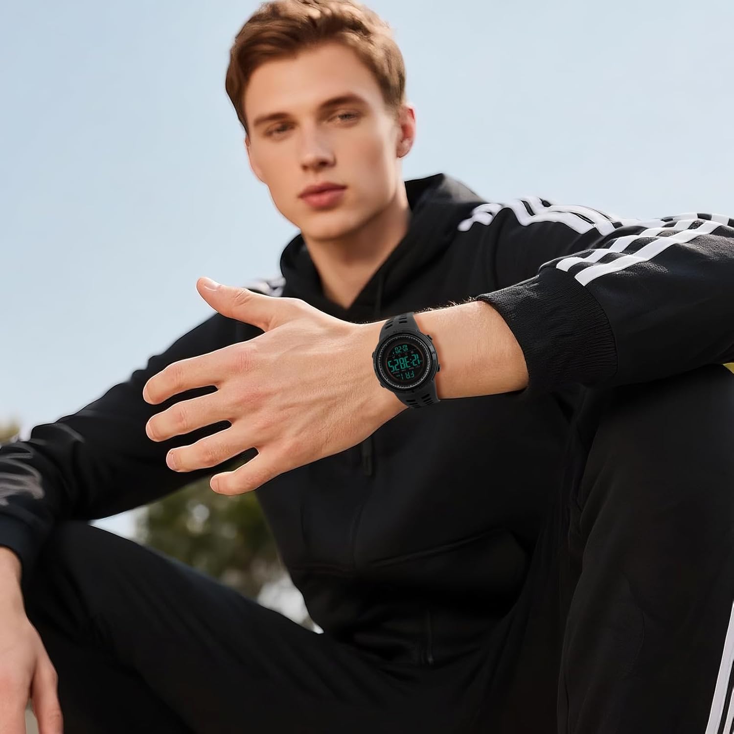 OIDEA Men's Digital Sports Watch: Easy Read Digital Outdoor Shockproof Anti-Fall Watches Reinforced Dial Tactical Watch
