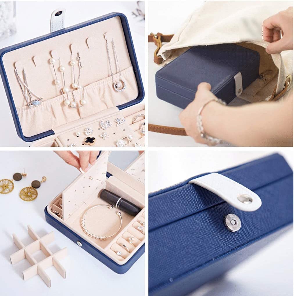 Joyero organizador – Estuche de almacenamiento portátil de cuero para anillos, aretes y collares – perfecto para accesorios de dormitorio