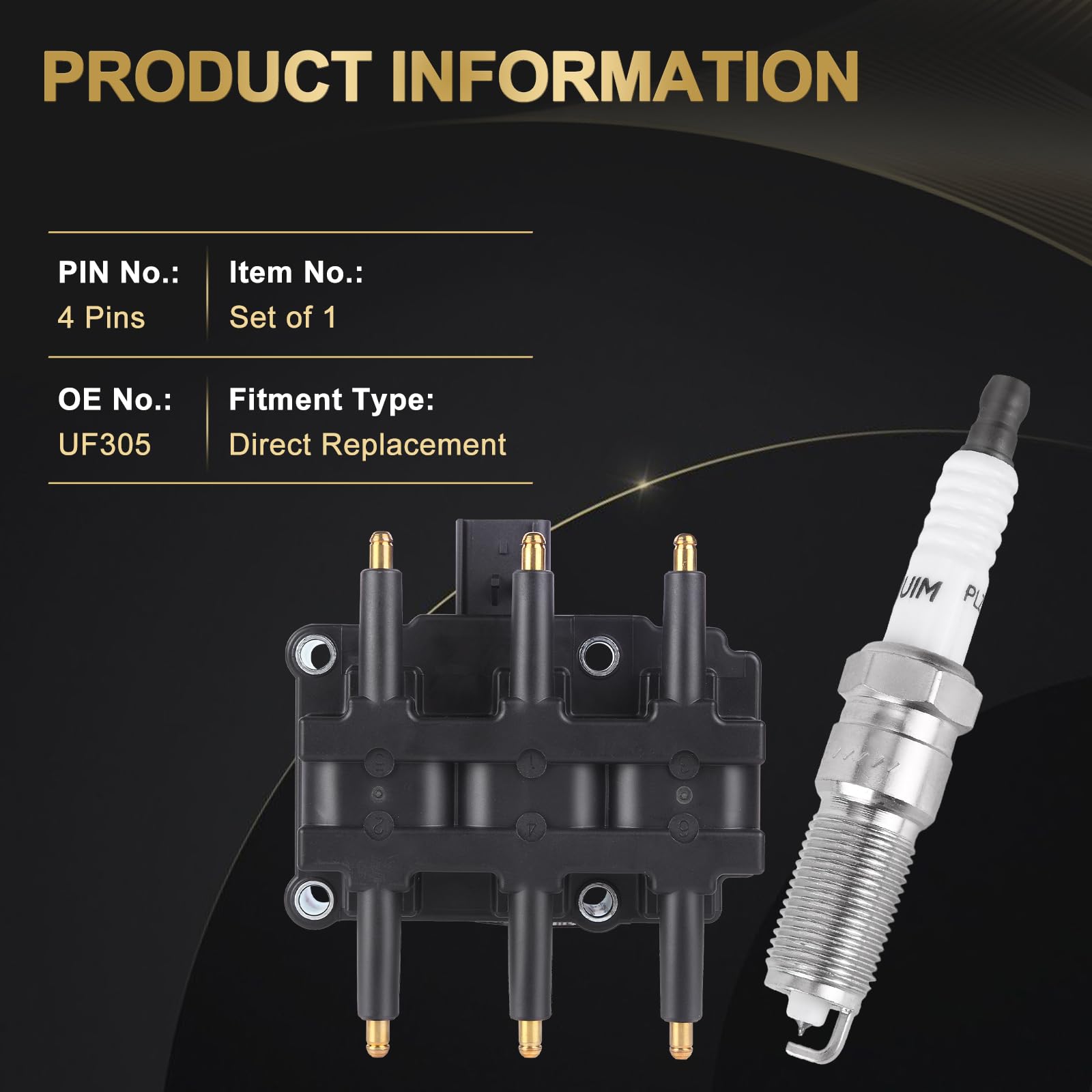UF305 Ignition Coil & Spark Plug Kit - 6 Cylinder Set For 2001-2010 Dodge/Chrysler Minivans 3.3L 3.8L V6