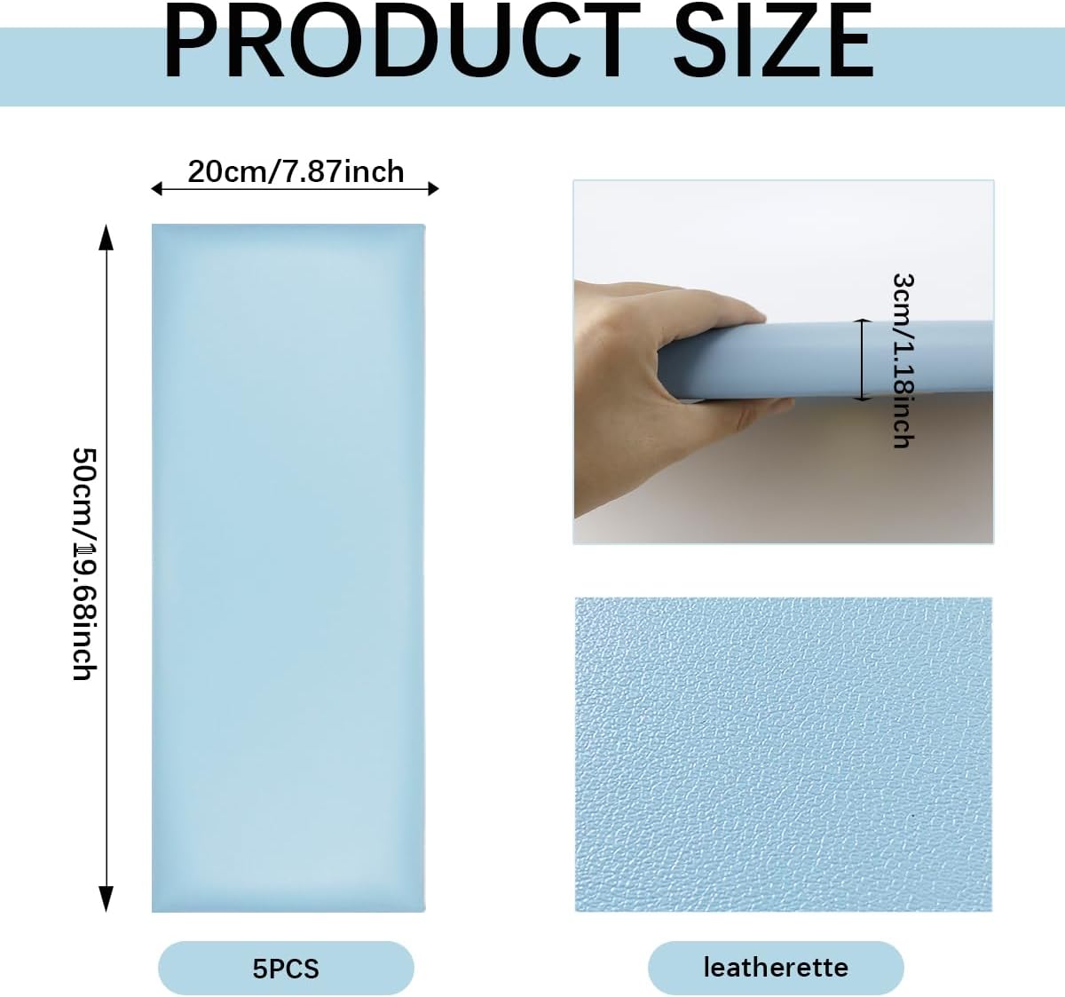 3D Anti-Collision Wall Padding Reusable and Removable Padded Wall Panel for Bedroom, Children's Room, 19.7" x 39.4", Pack of 5