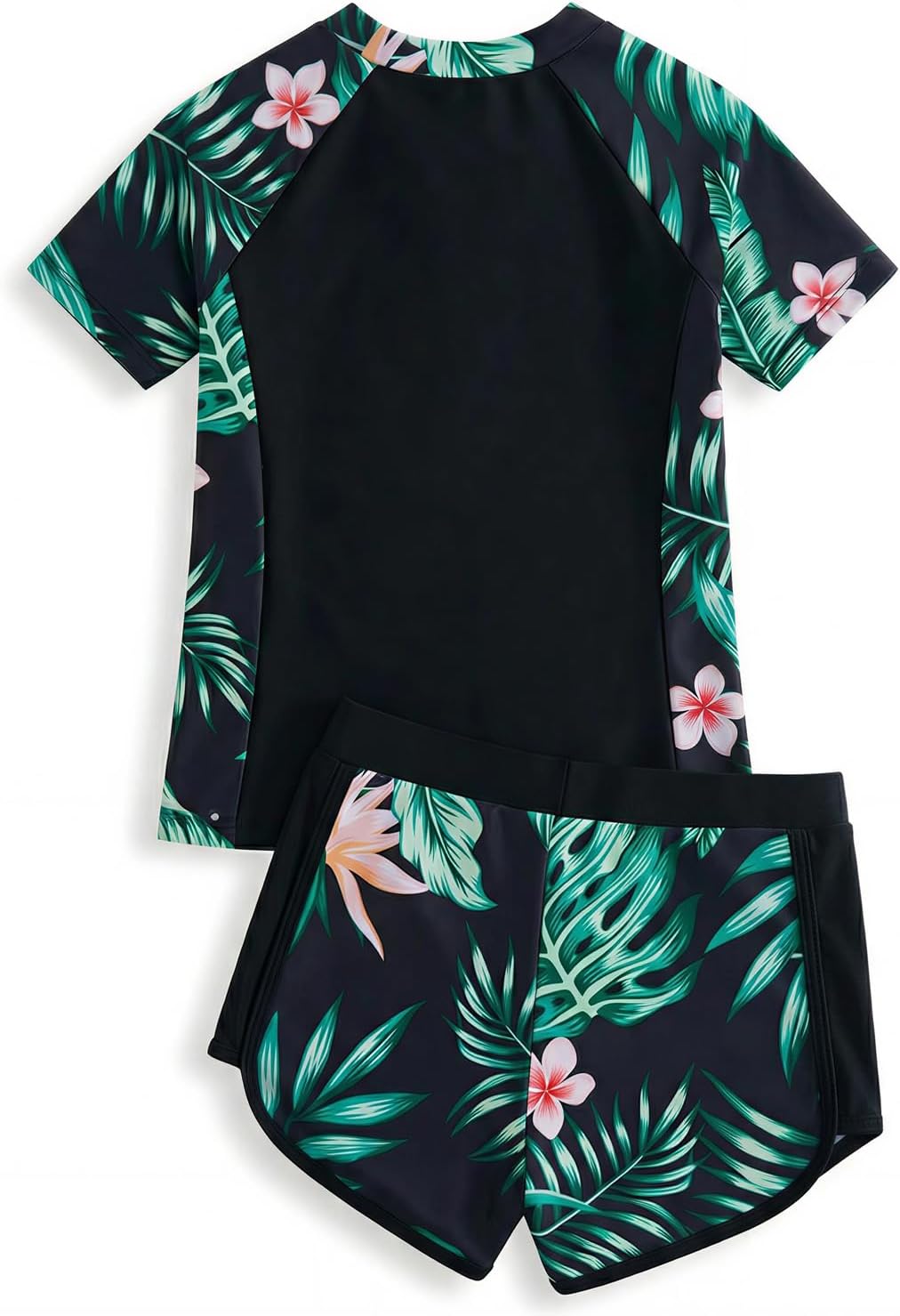 DivingBirds Girls Swimsuit 2 Piece Swim Set Short Sleeve Bathing Suit with Shorts Front Zip Modest Swimwear for Girls
