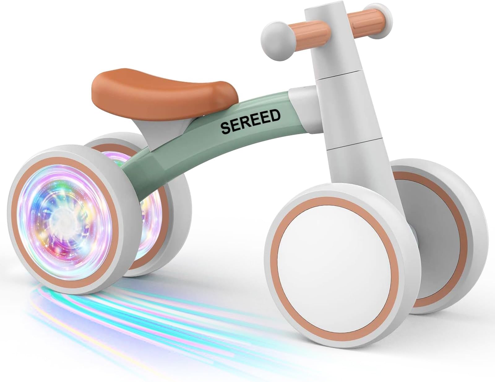 Colorful Lighting Baby Balance Bike, Toys for 1 Year Old Boys Girls, 12-24 Month Toddler Balance Bike with 4 Silence Wheels, First Birthday Gift (Green)