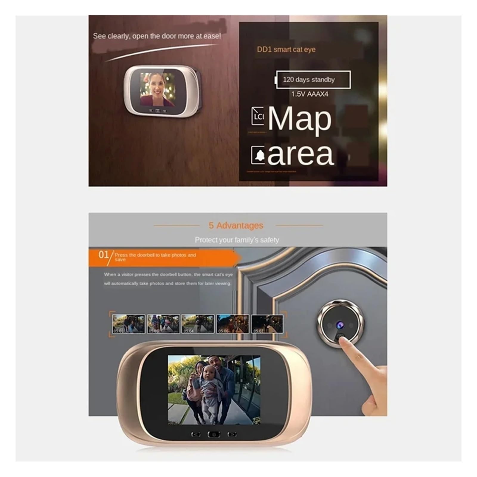 Inteligentny wideodomofon Cyfrowy LCD 2,8-calowy wideodomofon z wizjerem, kamera monitorująca drzwi, 90-stopniowy dzwonek do, wykrywanie ruchu, trwały domu, biura