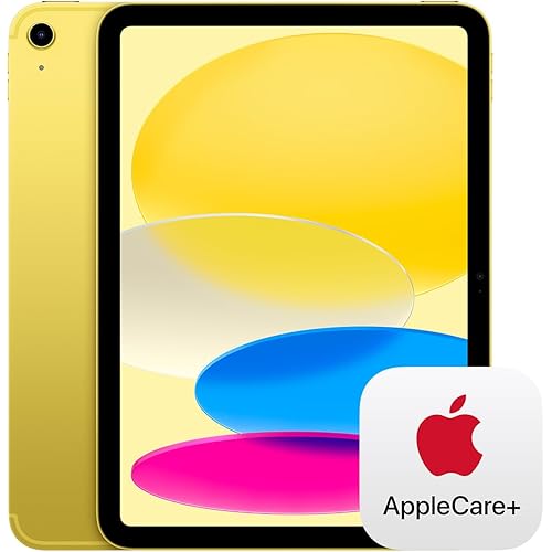 Apple iPad 11-inch: A16 chip, 11-inch Model, Liquid Retina Display, 256GB, Wi-Fi 6 + 5G Cellular, 12MP Front/12MP Back Camera, Touch ID, All-Day Battery Life — Yellow with AppleCare+ (2 Years)