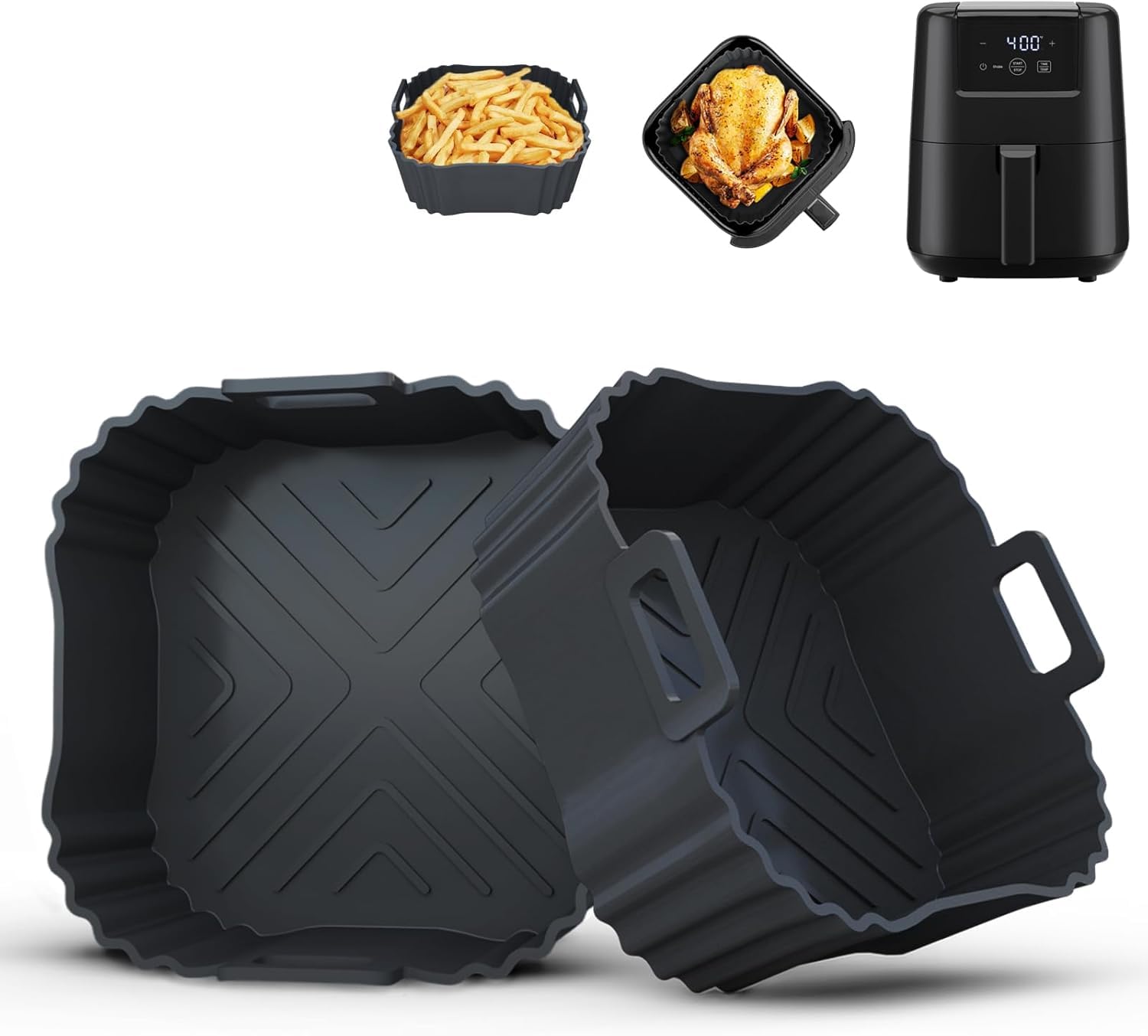 LYHOLKEER 2 Pcs Silicone Air Fryer Liners, Compatible with Chefman 2L, Quest 2.3L, COSORI 2L, Vencier 2.8L, Midea 2L, Daewoo 2L and other 2-3L Mini Air Fryers, BPA-Free Air Fryer Accessories, Reusable