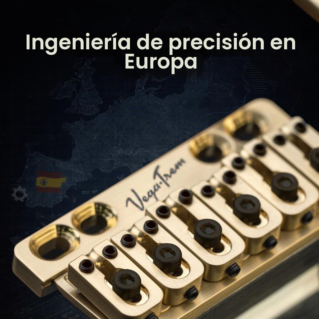 Vega-Trem VT1 Special Standard - Puente de trémolo para guitarra Stratocaster de 6 tornillos para Strat sin mods, fácil instalación (brillante, derecha)
