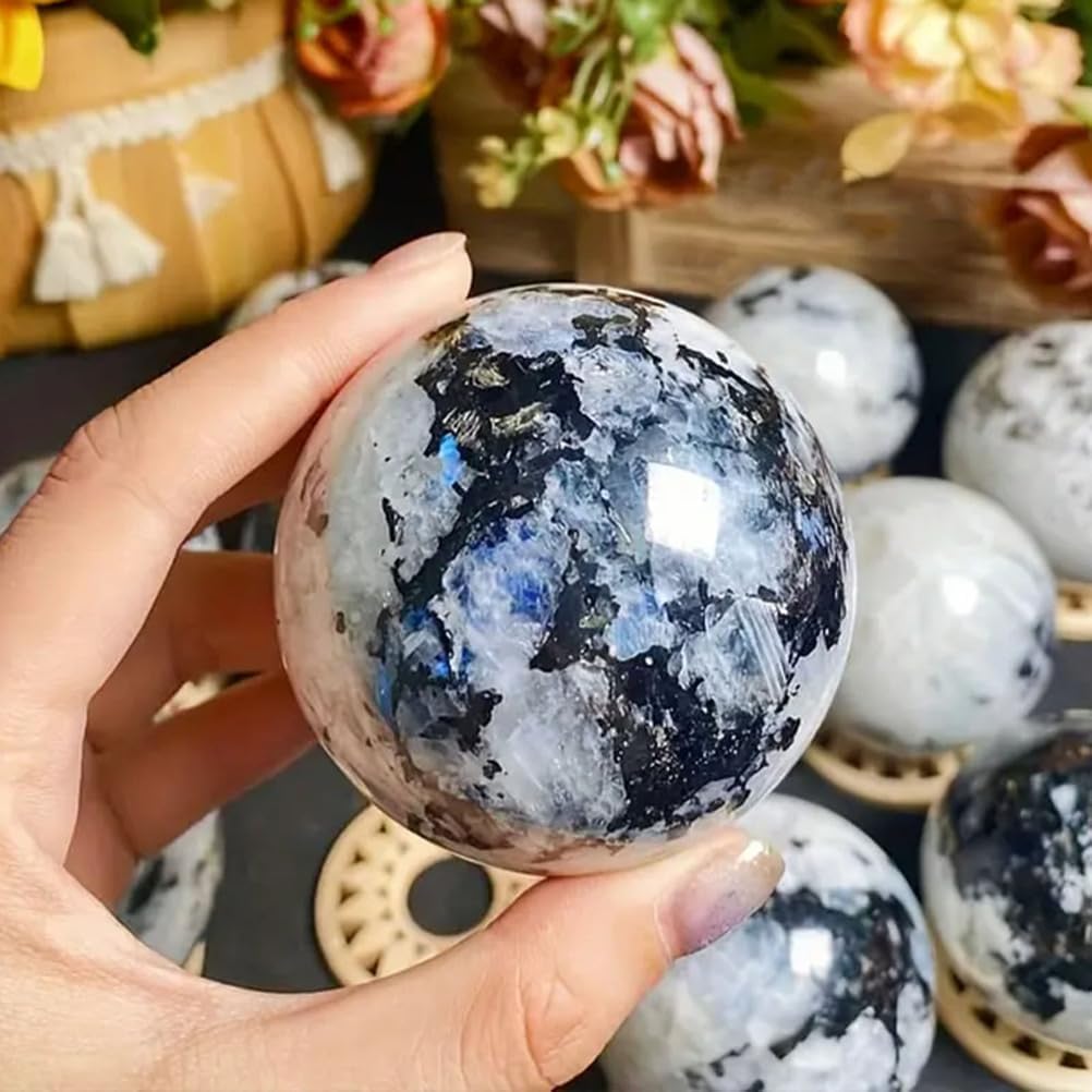 Moonstone Sphere Crystal Ball,Polished Rainbow Stone Decor & Scrying Orb for & Feng Shui Home Ornament,40~45mm