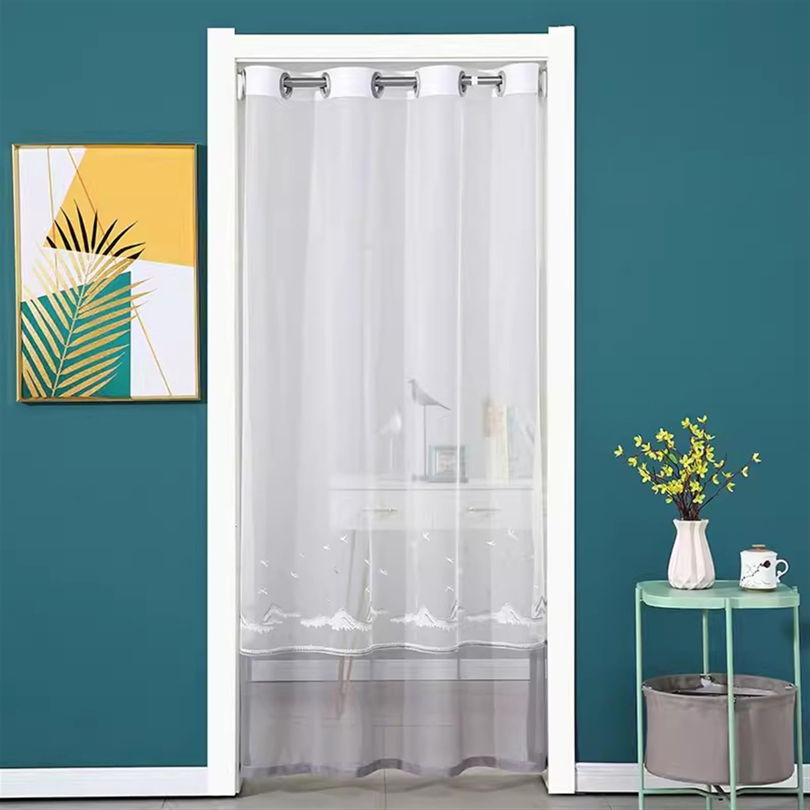 Rideau de porte blanc élégant pour salon et séparation douce de chambre
