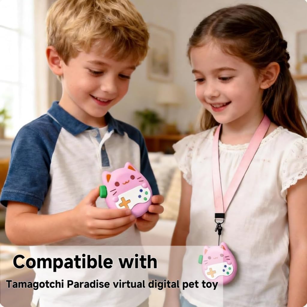 Silicone Cover for Tamagotchi Paradise,Silicone Cover Case for Tamagotchi Paradise Interactive Virtual Pet with Lanyard for Girl boy- Soft, Cute, Waterproof, Anti-Scratch, Shockproof (Pink) image 5