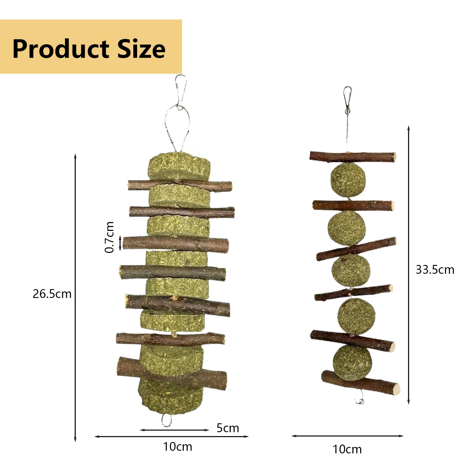 Zestaw 2 naturalnych zabawek do żucia (230 g), Timothy siano + drewno jabłkowe - bezpieczne akcesoria dentystyczne dla królików, świnek morskich, chomików i szynszyli