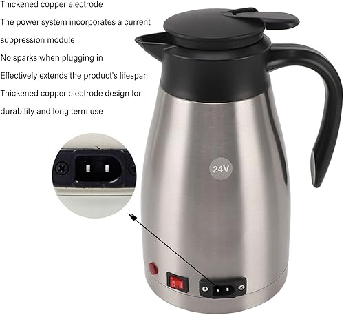 Miniatura 4 de Tyenaza Hervidor de agua de 24 V 200 W, control automático de temperatura de 44.0 fl oz, pantalla táctil, molienda electrolítica, cafetera para