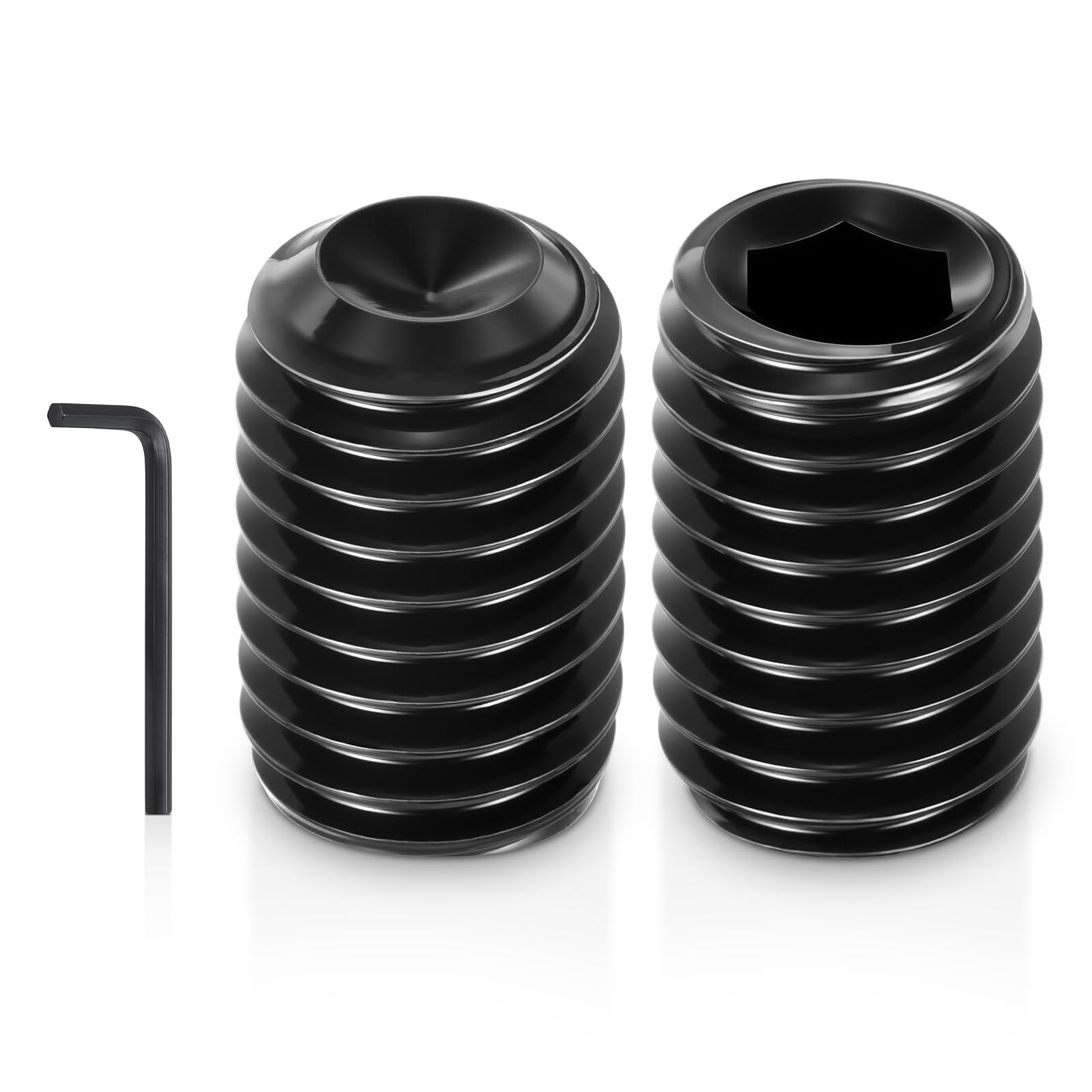 Kozelo 25Pcs Cup Point Socket Set Screws - [1/2"-13x7/8"] Carbon Steel - Black Oxide Finish Hex Socket Grub Set Screws with Hex Key Wrench for Door Handles, Knobs & Light Fixtures