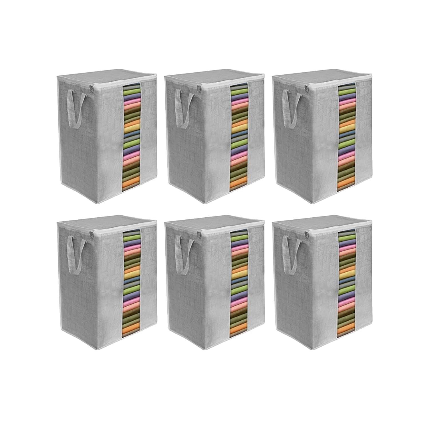 PrettyKrafts Non-Woven Extra Large Saree Cover for Storage/Cloth Organizer for Storage/Saree Bags with Zip/Saree Organizer For Wardrobe/Cloth Storage With Transparent Window, Set of 6, Grey