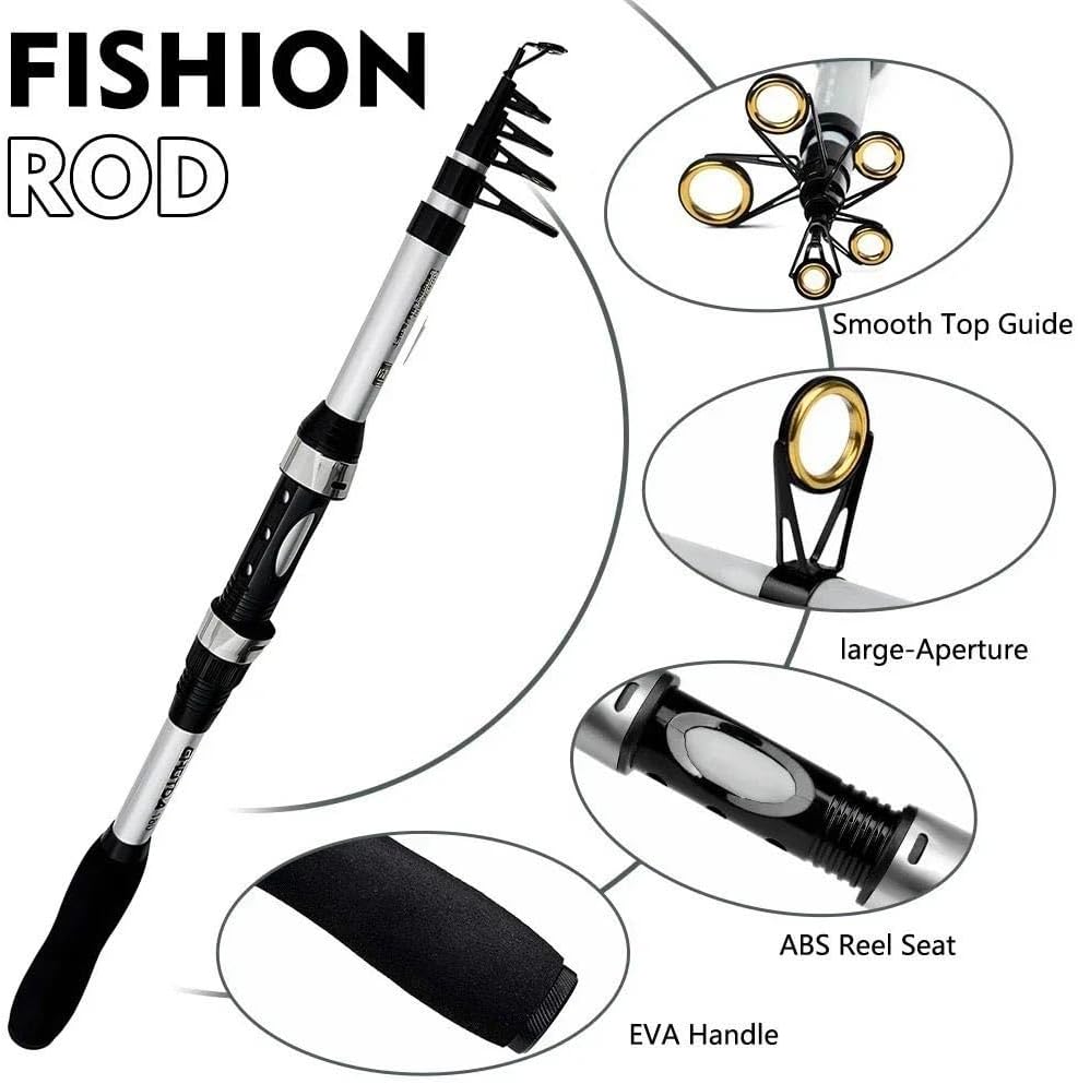 Fishing Rod Portable Fishing Rod 1.8m Telescopic Sea Fishing Rod Lure Weight 5-20g Closed Length 40.5cm Fishing Tackle (Gris)