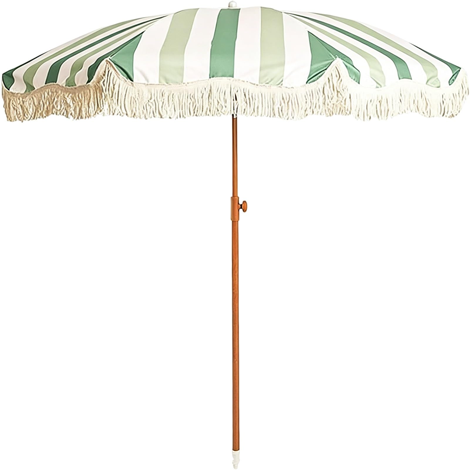 200 cm Boho Paski Parasol Plażowy z Frędzlami, Przenośny Odchylany Parasol Ogrodowy z Torbą Transportową do Ogrodu, na Piknik, Basen(Green)