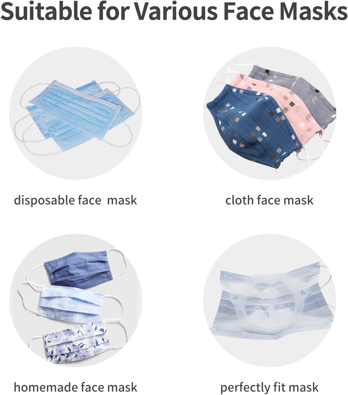 3D Bracket for Comfortable Mask Wearing, Silicone Face Mask Inner Support Frame, Keep Fabric Off Mouth to Create More Breathing Space, Reusable Washable Translucent, 5 PCS
