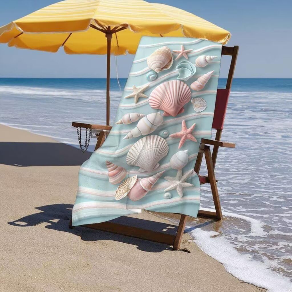 Toalla de Playa Grande 220x100cm/35x70cm, Juego de 2 Toalla Microfibra XXL de Antiarena, Toallas Playa Suave Ligera, Absorbente Secado Rápido, Beach Towel Viaje, Regalo Mujer Hombre (Caparazón) G-64
