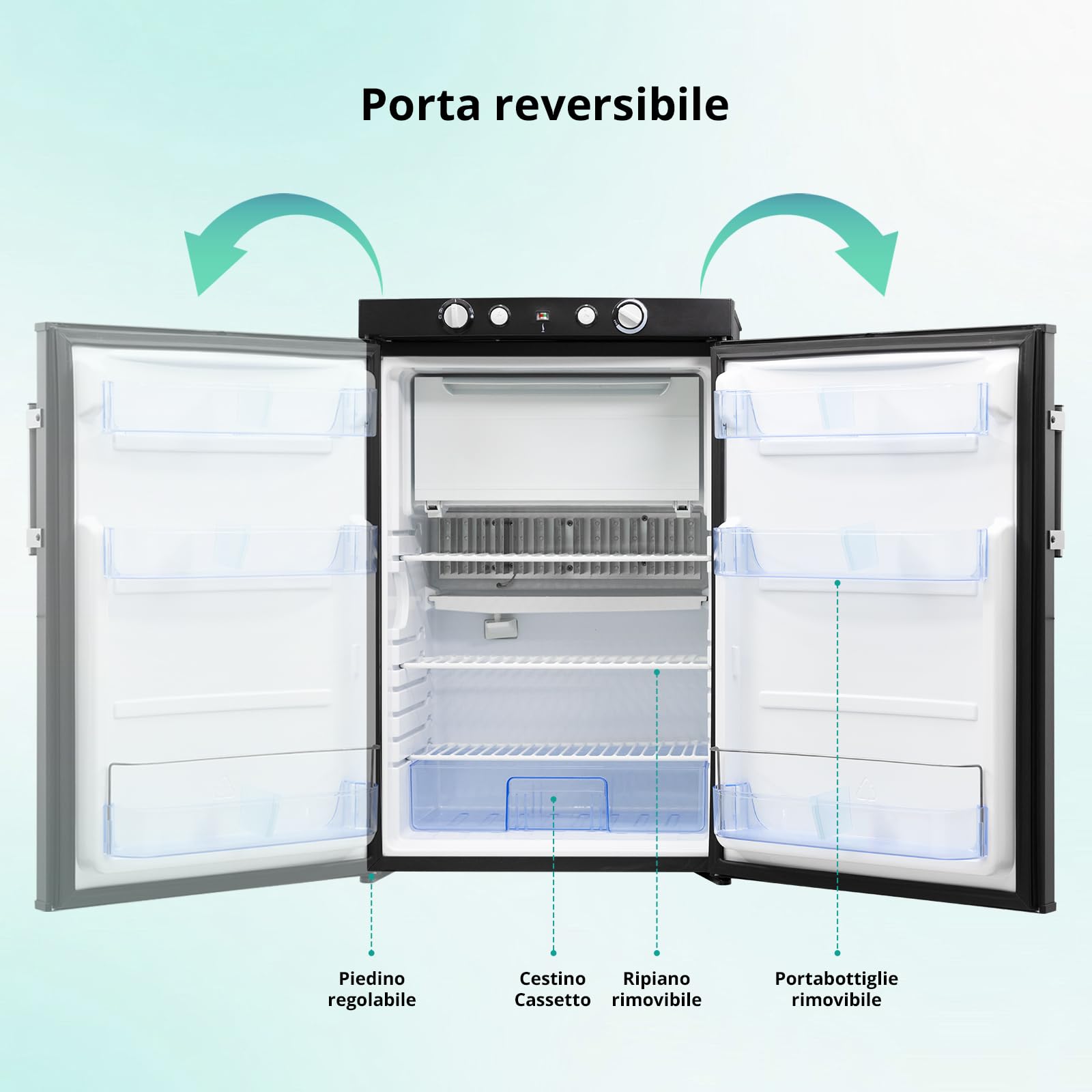 SMETA Frigorifero a gas da 95 l, con congelatore, portatile, a 3 vie, 12 V, 230 V, per camper, garage e casa vacanze, a risparmio energetico e silenzioso, con manico nero, con impugnatura