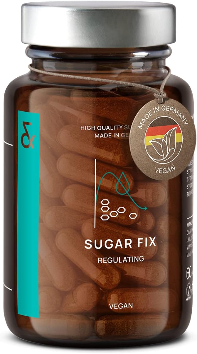 N°9 Sugar FIX – Bloedsuiker Supplement – Kaneel Capsules met Bitter Melon, Beta Glucan & Chromium – 60 Capsules – Veganistisch Glucose Ondersteunend Supplement – Bloedsuikerdieet – Made in Germany
