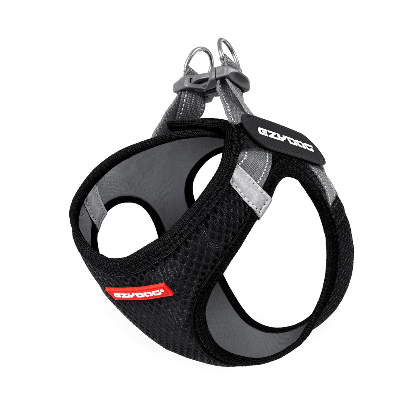EzyDog FormFit Dog Harness, Designed for Small Breeds, Easy Fit Design, Lightweight Durability, Stainless Steel Double D-Rings, 3D Air Mesh Material, Adjustable Hook and Loop Closure (Black, XL)