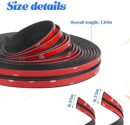 Miniatura 2 de BESULEN Burlete de 26 pies para parabrisas de automóvil, forma de T de 0.551 in + 0.748 in como un juego, tira de sellado de goma adhesiva, junta de