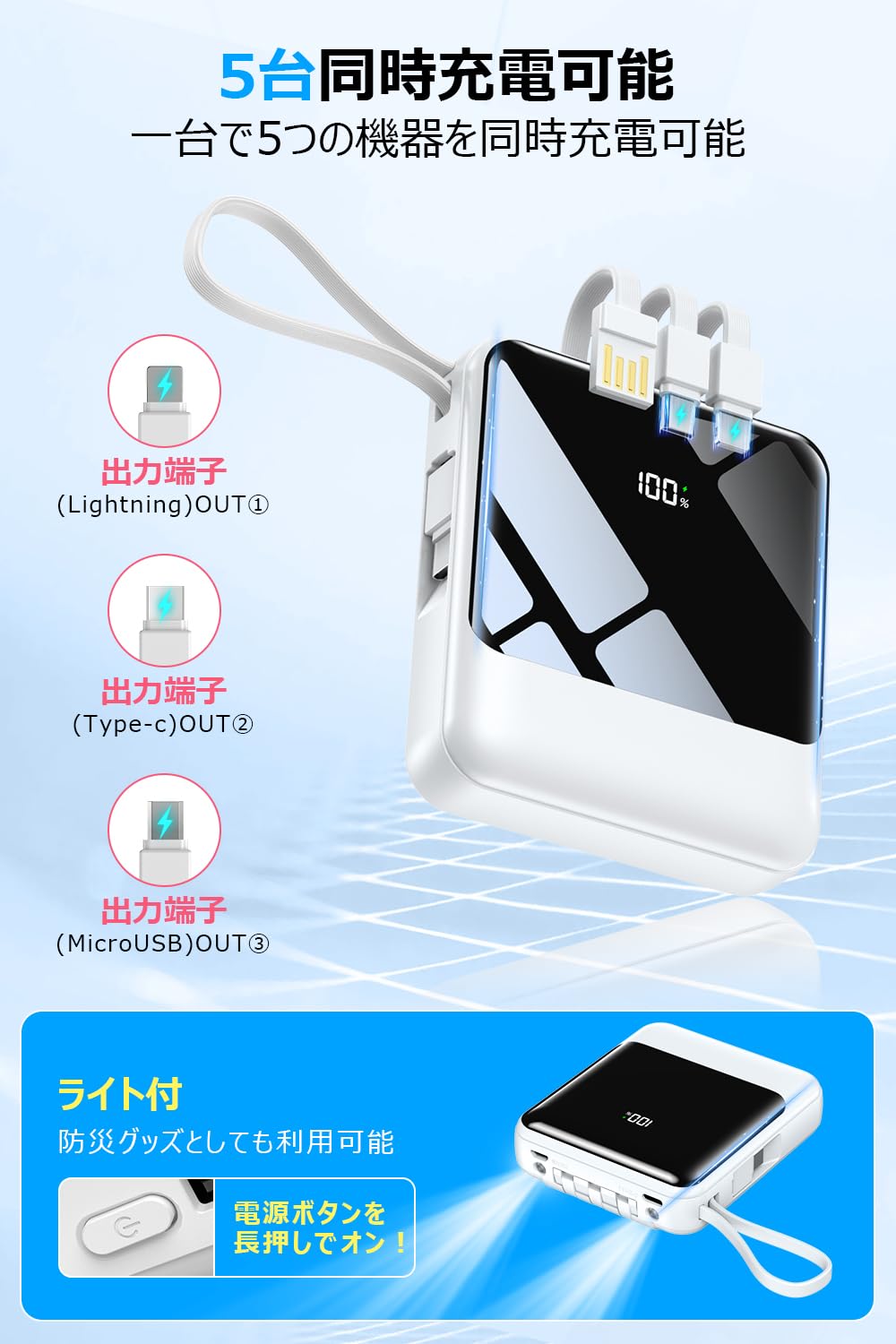 Amazon | モバイルバッテリー 軽量 小型 22000mAh大容量【業界新設計