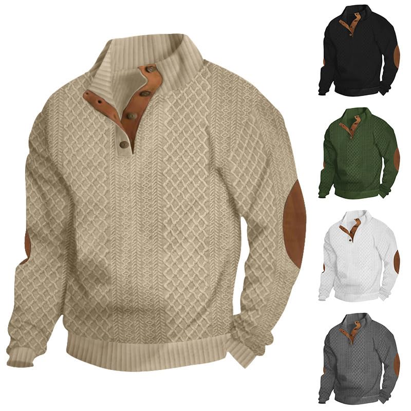 Men's Outdoor Casual Stand Cashmere Button Long Sleeve Sweater, Men Casual Long Sleeve 1/4 Button Pullover Sweater2