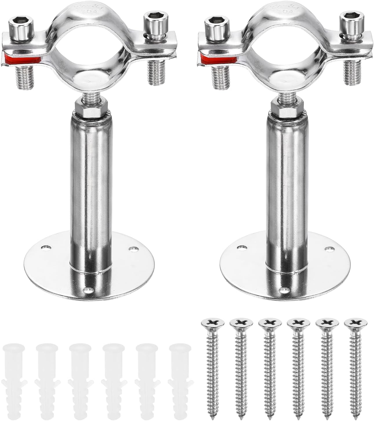 sourcing map 2 Set Wall Mount Ceiling Mount Pipe Supports 304 Stainless Steel Adjustable Pipe Bracket Clamp with Screw for OD Pipe 1.3"-1.3" (32-34mm) Adjustable Height 100-150mm