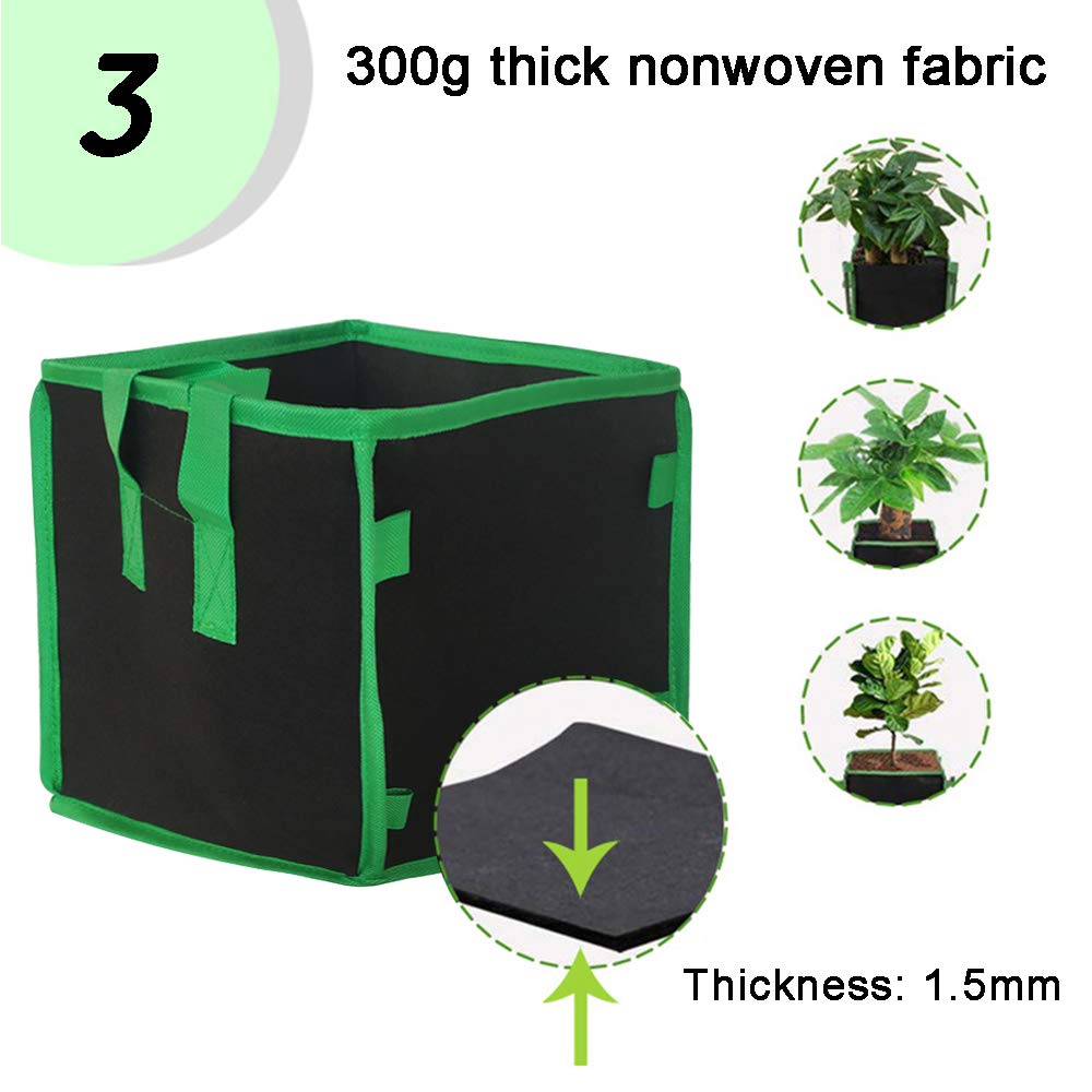 5 Piezas Bolsa de Cultivo Cuadrada, Bolsa de Cultivo de Plantas, Saco Tierra Jardin, Saco de Patatas, Patatas de Siembra Bolsa, Jardineras Exterior Balcon Tomatera Orquidea Interior con Asas(10Galone)