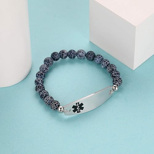 Miniatura 2 de JF.JEWELRY Pulsera de alerta médica personalizada para mujeres y hombres  Pulsera de eslabones con cuentas de identificación personalizada (5.5-8.5