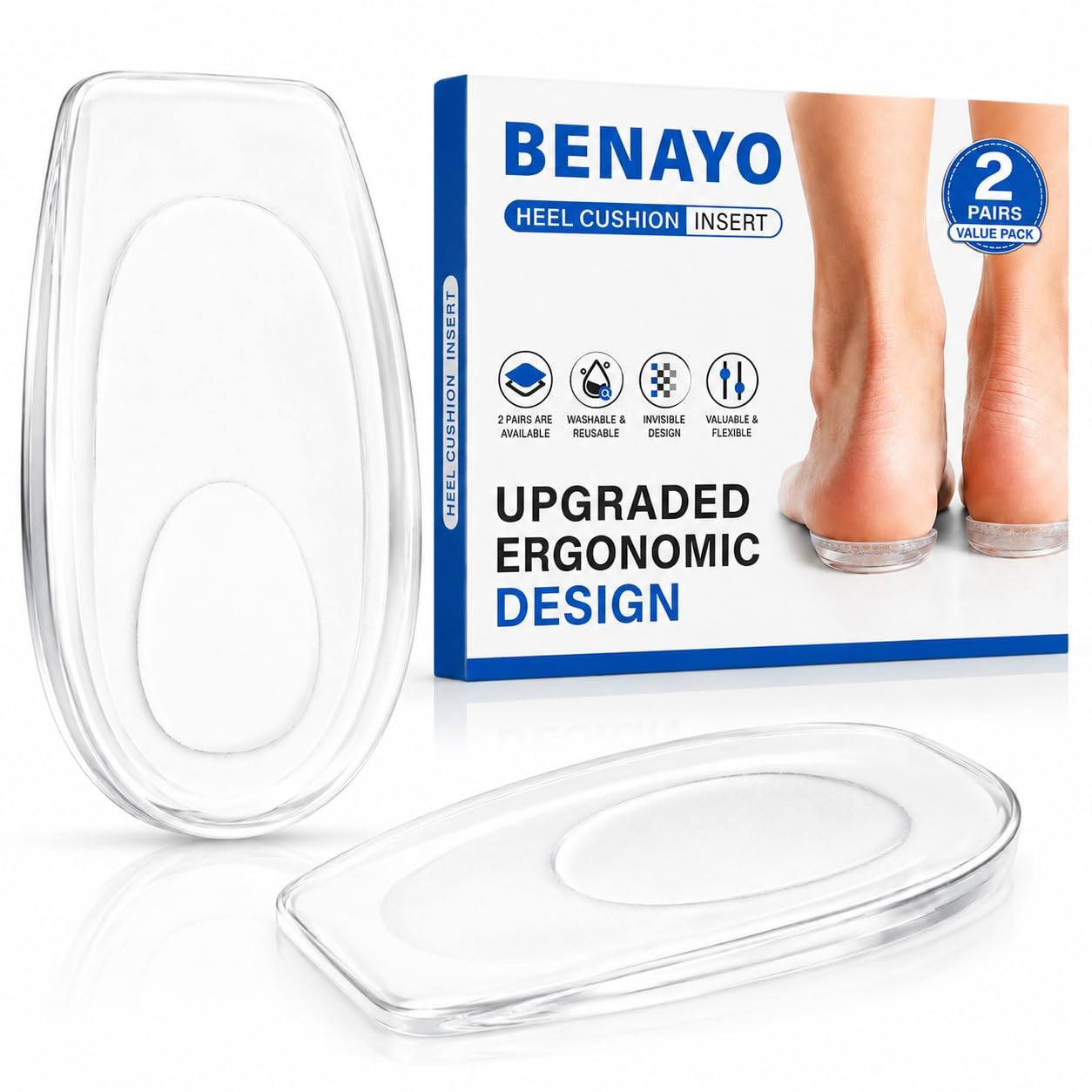 2Pairs Plantar Fasciitis Heel Cups Inserts,Heel Cushions for Plantar Fasciitis,Heel Pain,Shock Absorption Orthotic Inserts for Relieves Foot Pressure.