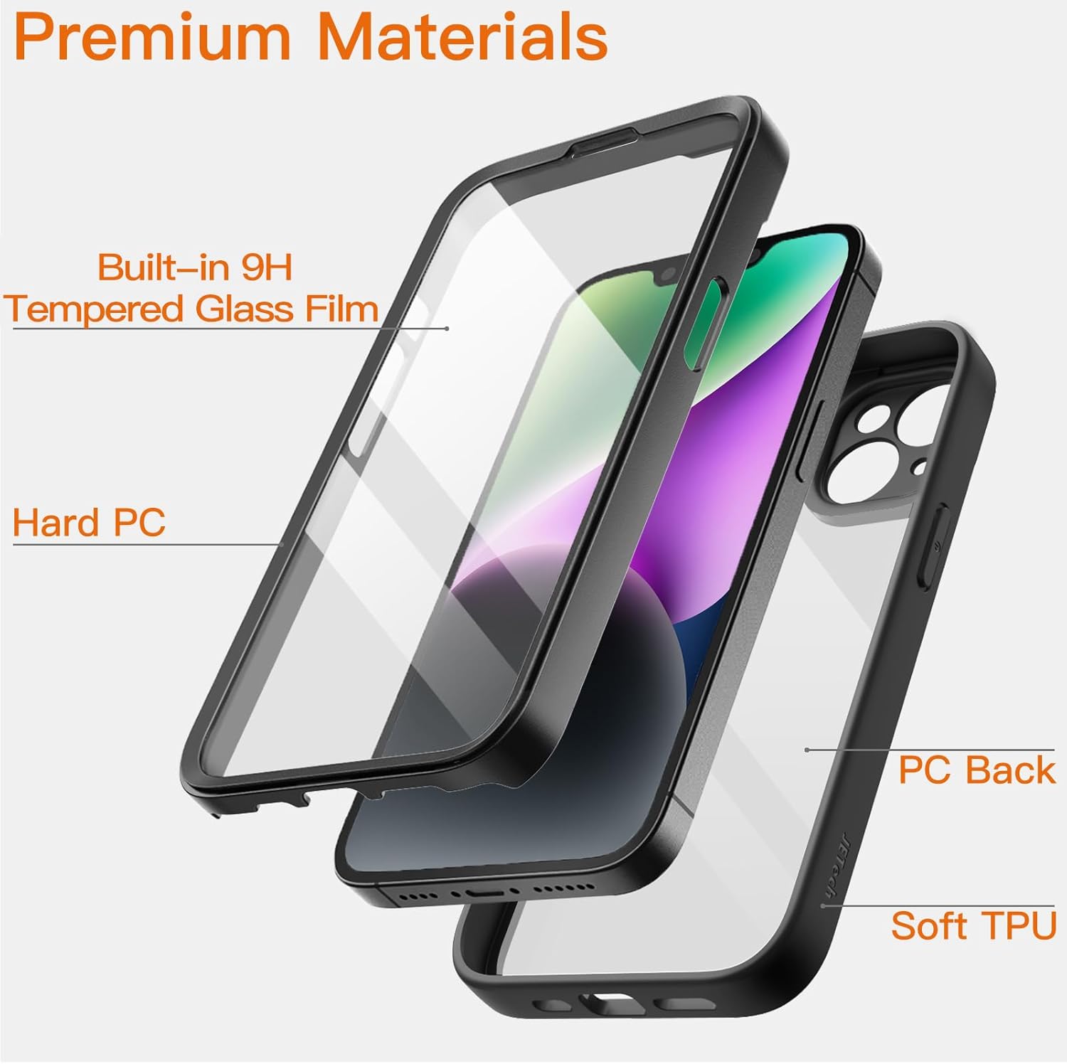 JETech Case for iPhone 14 Plus 6.7-Inch with Built-in Screen Protector Anti-Scratch, 360 Degree Full Body Rugged Phone Cover Clear Back (Black) - Image 3