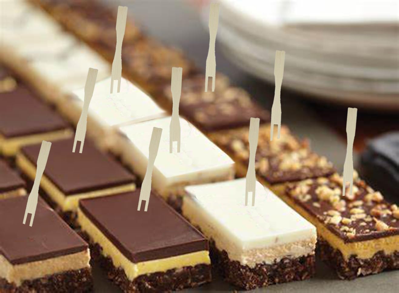 BetterJonny Einweg-Bambusbesteck – Mini-Gabeln, Spieße, Zahnstocher und Obstspieße für Partys, Bankette und den täglichen Gebrauch, 2000 Stück
