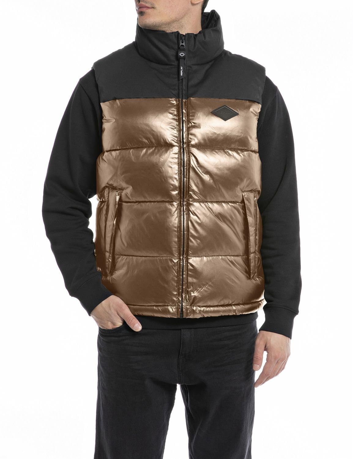Replay Mens Quilted Gilet Vest In Deep Blue