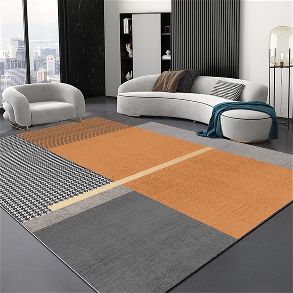 Tapis minimaliste moderne gris et orange lavable et résistant