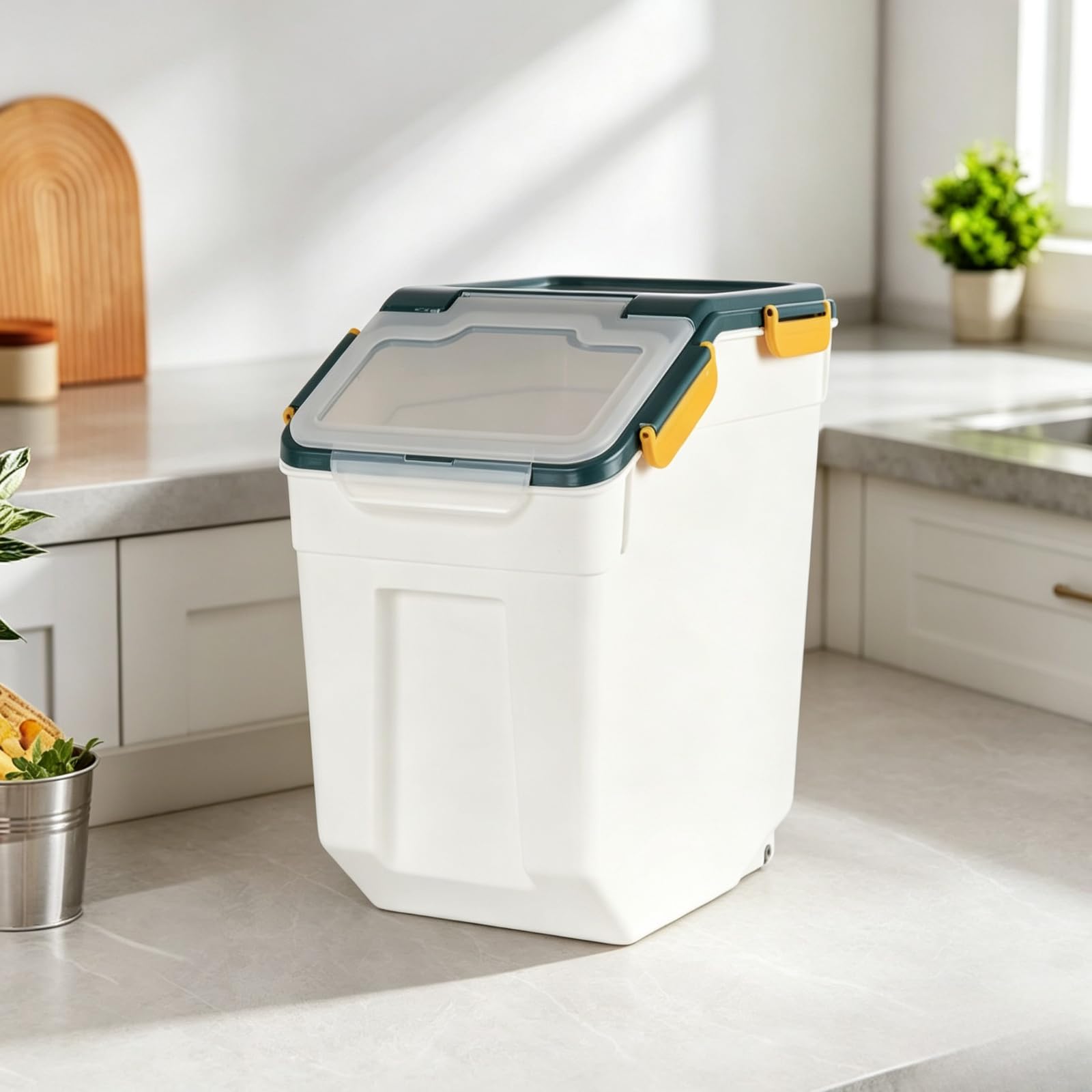 Reis-Aufbewahrungsbehälter, 10 kg, luftdicht, Mehl-Aufbewahrungsbehälter, BPA-frei, Getreidebehälter mit Rädern, großer Lebensmittelbehälter, 15 kg, mit Schaufel für Zuhause, Küche (blau)